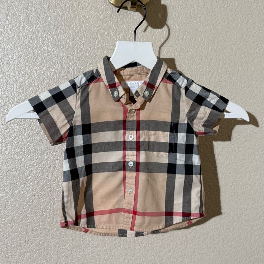 Burberry Kids Beige and Black Plaid Button Down Shirt